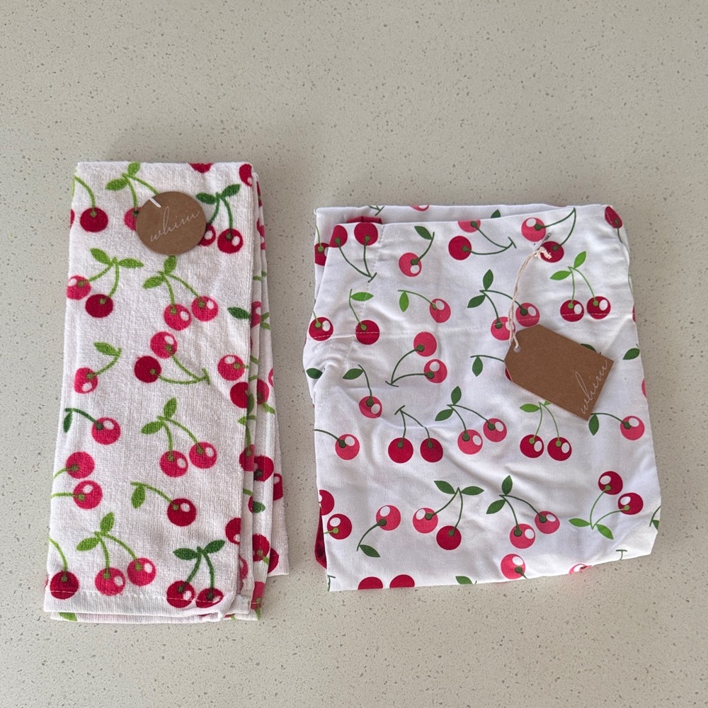 Whim Cotton Apron and Kitchen Hand Towel -  Cherry 🍒 2 piece Set - NWT